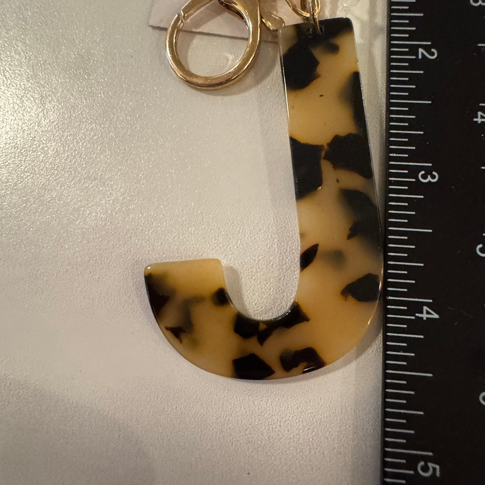 Tortoise Shell Letter J Initial Keychain Gold Ton… - image 2