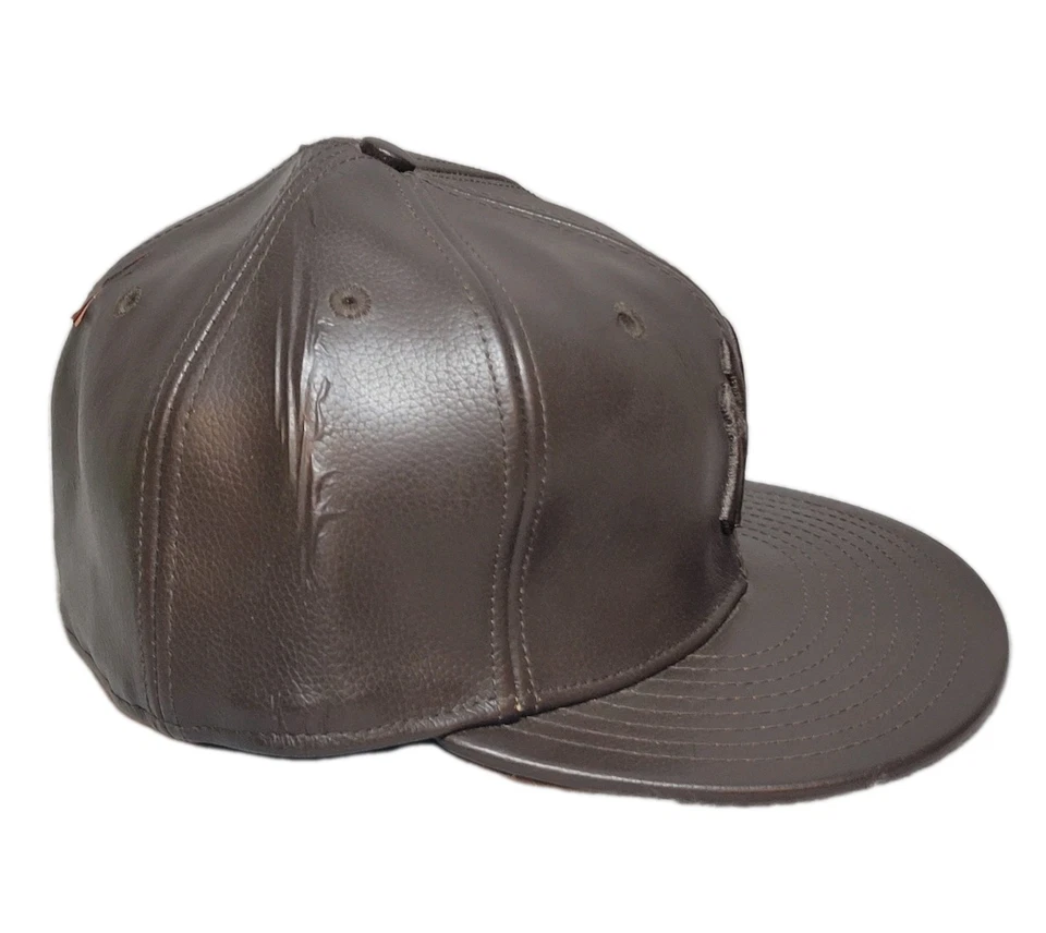 New Era New York Yankees Genuine 100% Leather Deadstock Fitted Hat 7 1/4 Brown - Image 2 of 4