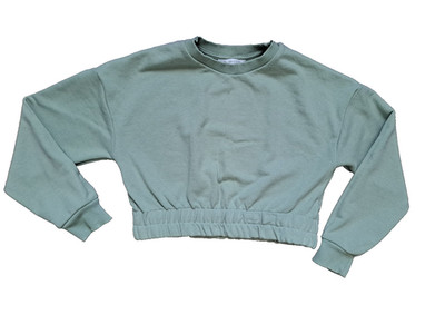 Mango MNG Sage Green Cropped Sweatshirt Teen Girls XS-S Oversized Fit