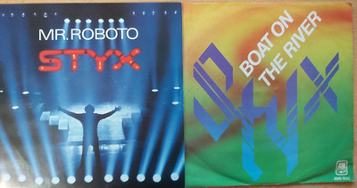 STYX  --  2 x Vinyl Single  --  Mr. Roboto  +  Boat On The River