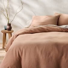 King Heavyweight Linen Blend Duvet Cover and Sham Set Light Adobe Clay