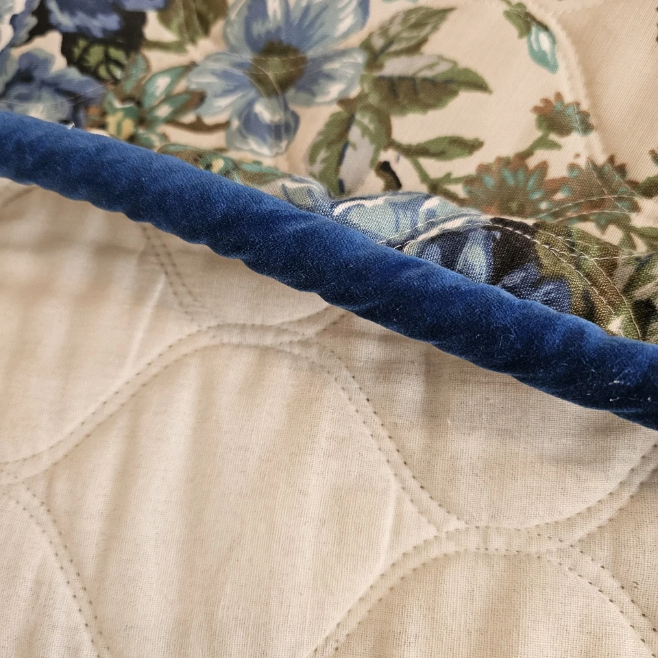 Colcha Edredón De Colección Años 70 Floral Azul Turquesa Pájaro Flor MCM Queen 108" X 90"! Foto 4 de 4