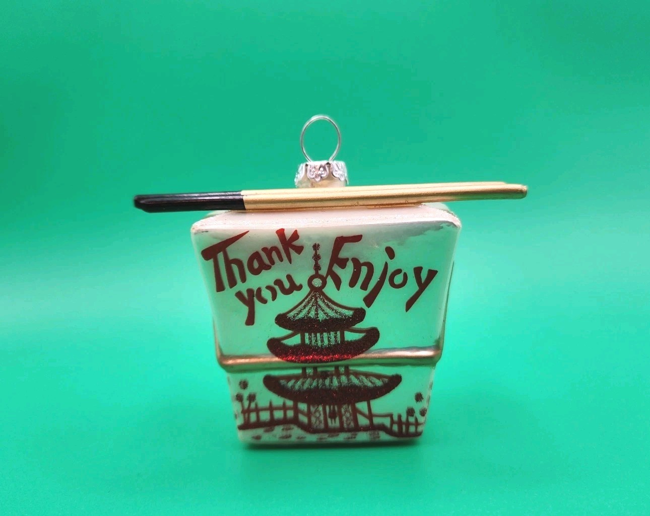 Kurt S. Adler Glass Chinese Take-Out Box Ornament 2x2 Inches