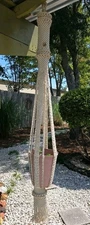Vintage Giant 76" Long Woven Macrame Plant Hanger Ivory + Gold Metallic Fiber 