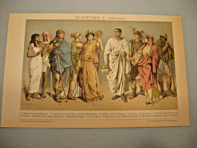 Kostüme,Volkstrachten International u.a. 6 Tafeln 1897 Antike Lithographien
