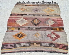 1950s Primitive Nomad Kilim, Anatolian HandWoven Rug Textile,Bohemian Flat Weave