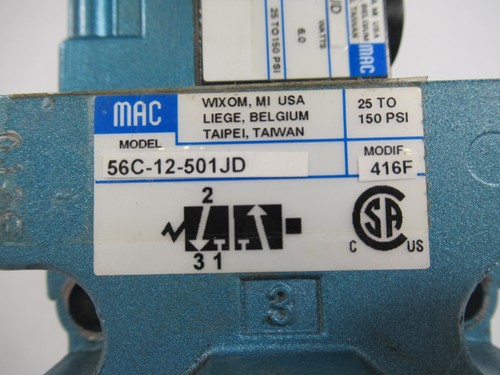 Mac 56C-12-501JD Solenoid Valve c/w Mac 130B-501JD 24VDC Missing Plug USED - Bild 3 von 4