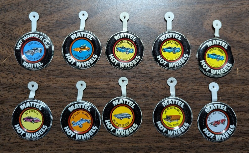 97 Vintage Mattel Hot Wheels Club Tags Buttons Redline Era Collection (J)