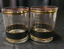 Vintage Culver Double Old Fashion Glasses "Devon Blac" Pattern Set of Two