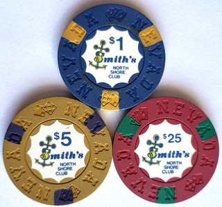 $5 & $25 Smith's North Shore Club "Lot of 2" LAKE TAHOE NEVADA Casino Chips