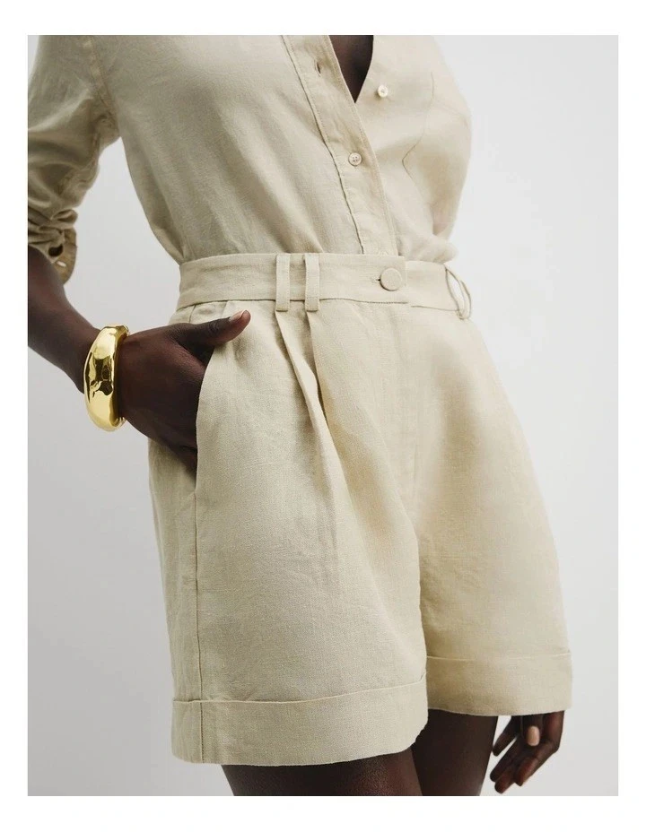Country Road Women Organic Linen Tuck Front Shorts Natural Size 10 RRP $129