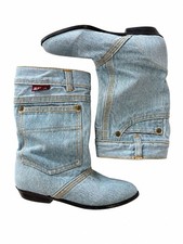 Vintage MATAKE Denim Boots Y2K Western Jean Boots Size 6.5 Rare