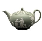 SUPERB WEDGWOOD CELADON GREEN JASPER WARE TEA POT TEAPOT, EXCELLENT CONDITION — photo 1