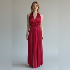 Georgiou Studio Red Halter Maxi Dress Size S Marilyn Monroe Style Ruched Waist