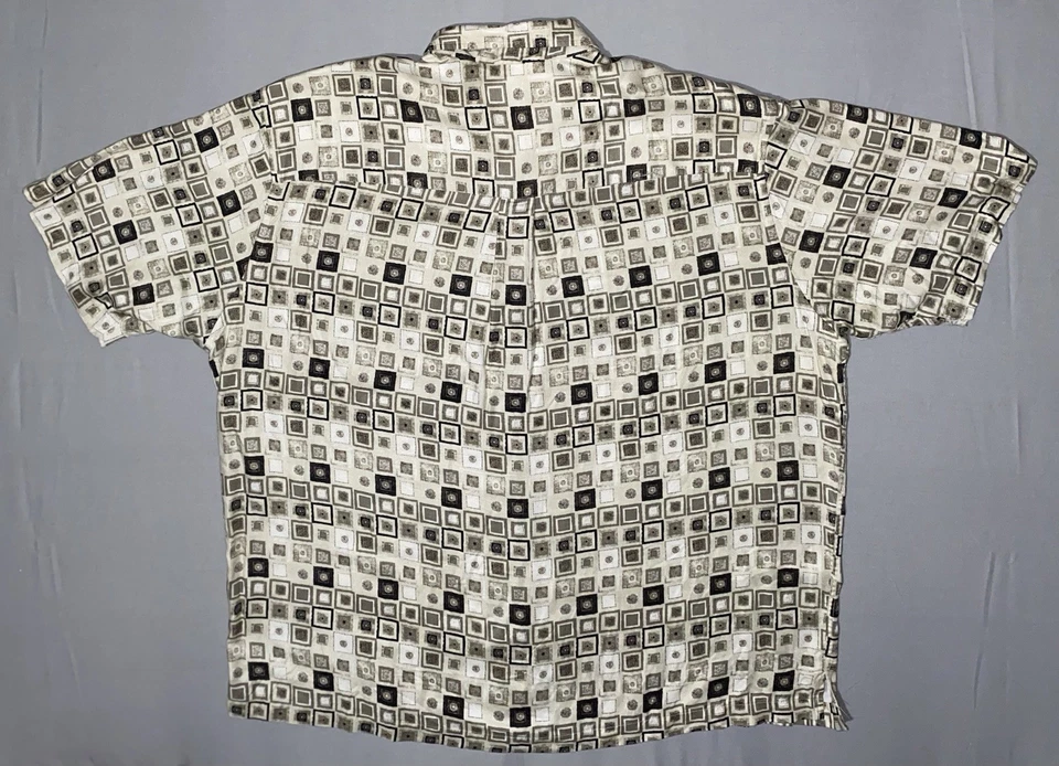 复古 John Henry 纽扣衬衫复古时髦图案 100% 人造丝男式 XXL 码 — 第 3/4 张图片