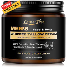 Men's Beef Tallow for Skin, Whipped Grass-Fed Face Cream, Tallow...