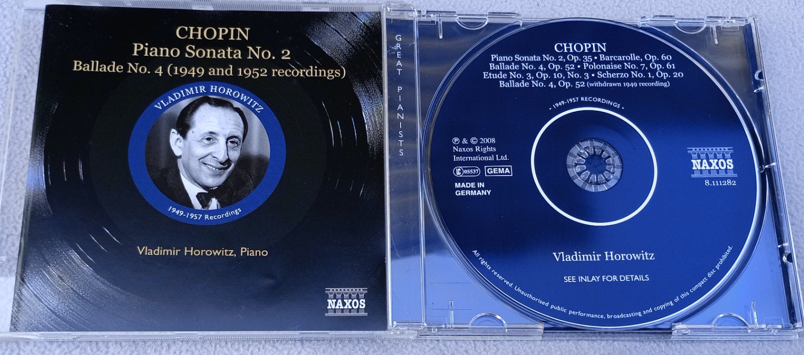 CHOPIN PIANO SONATA No. 2 BALLADE No. 4 VLADIMIR HOROWITZ 1949 1952 NAXOS CD