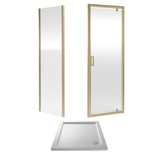 Nuie Rene Brushed Brass Pivot Door Shower Enclosure 6mm Glass with Tray Waste