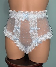 NEW SHEER Frilly Hi Cut Bikini Brief Panties XL to 1X Girly SOFT 5 Satin Bows