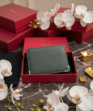Cartier Must de Cartier Green Leather Double Card Holder Wallet New In Box NIB