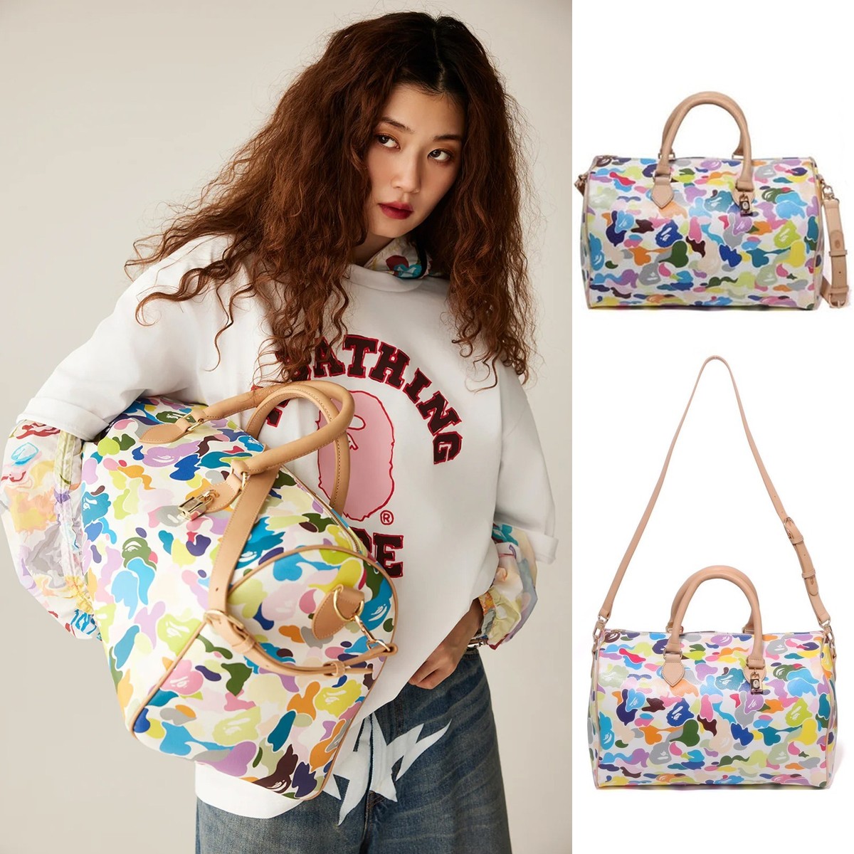 新品 bape ape MULTI CAMO BOSTON BAG PSL A BATHNIG APE Ladies' Goods MULTI CAMO BOSTON BAG