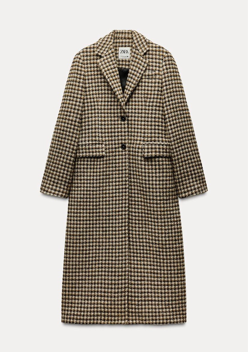 ZARA ZW COLLECTION LONG CHECK COAT ECRU YELLOW FW24/25 SIZES ZARA ZW COLLECTION LONG CHECK COAT ECRU YELLOW FW24/25 SIZES