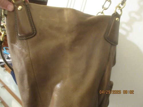 VINTAGE COACH KRISTIN XL CHAIN BROWN LEATHER BAG PURSE TOTE BOHO - Picture 4 of 13