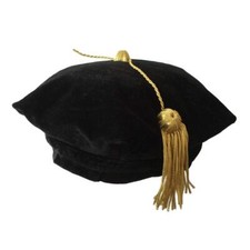 Graduation Doctoral Tam Black Velvet 6 Sided with Gold Bullion Tassel Black ...