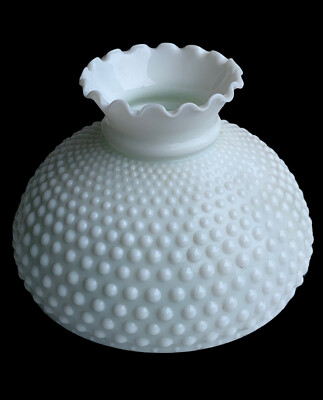 Vtg White Milk Glass Hobnail Hurricane Lamp Shade 10 7 8 Fitter Ruffle Vtg White Milk Glass Hobnail Hurricane, White Hobnail Lamp Shade