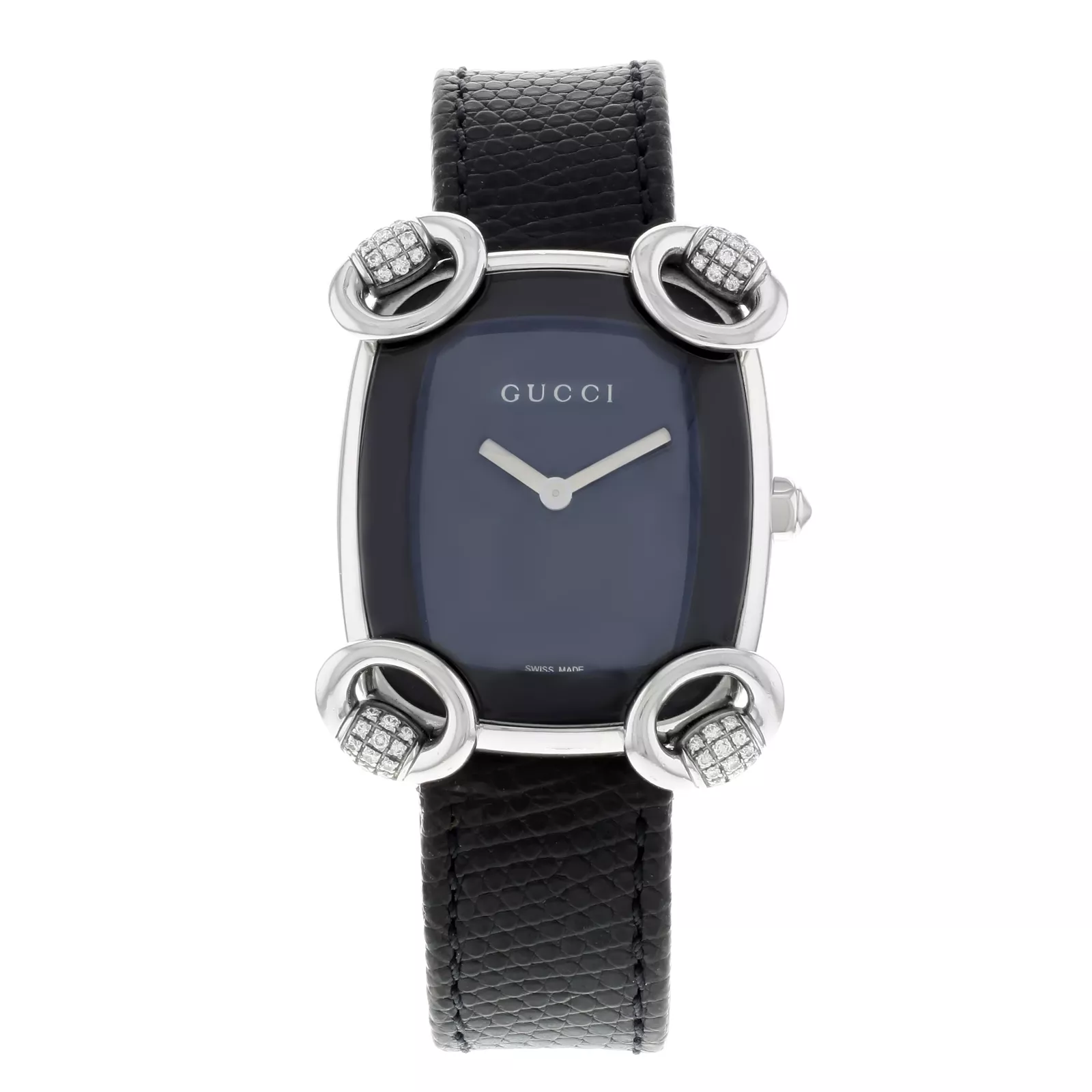 Montre pour femme quartz Gucci 117 cadran noir diamants acier YA117505