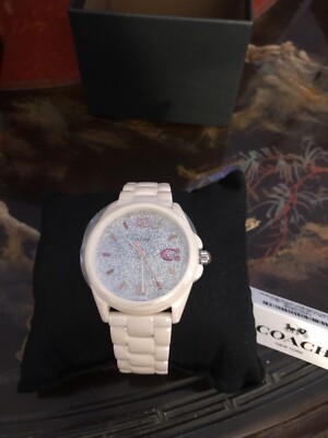 Coach Greyson Watch With 36mm Silver Sparkley Face & Light Pink Ceramic … Coach Greyson 36mm Ceramic Silver Glitter Dial Quartz Ladies  main image 2