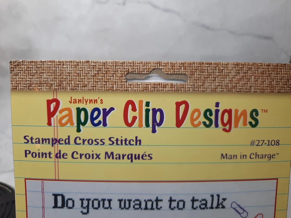 Kit de punto de cruz estampado diseños de clip de papel Janlynn 27-108 hombre a cargo 14x10 Foto 3 de 4