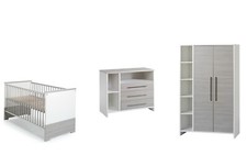 Set Kinderbett 70x140 Wickelkommode Schrank Umbauseiten Babyzimmer Weiß Schardt