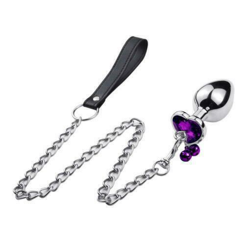 Anal Insert Vaginal Plug Metal Butt Massager Bell Traction Chain Heart Crystal - Picture 14 of 15