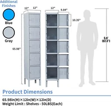 Metal Locker with 5 Doors, 5 Tier Locker Storage Cabinets for School, Gym, Home