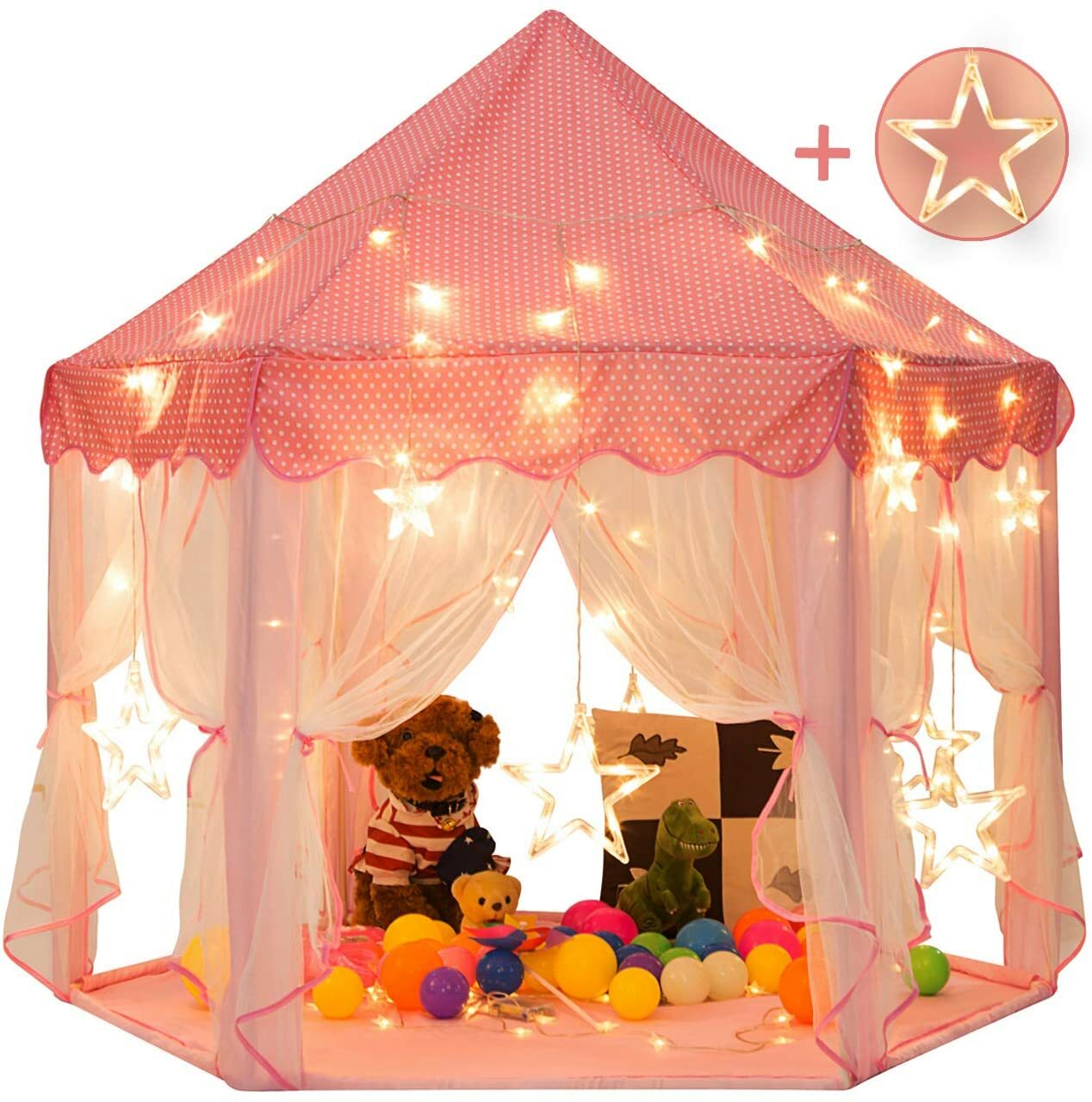 pink tent with star lights