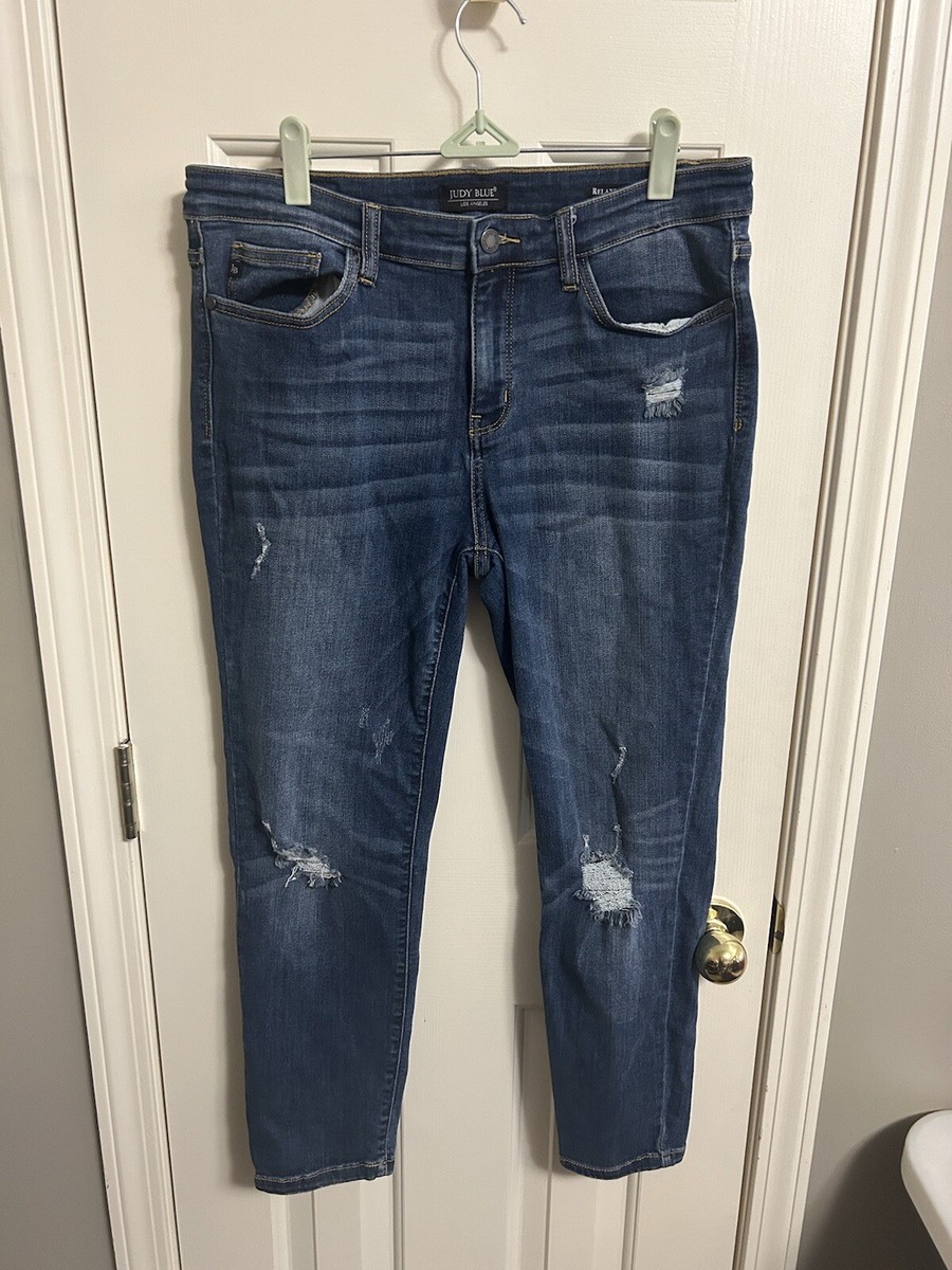 Judy Blue Relaxed Fit Girlfriend Jeans Womens 15/32 Blue Distressed Mid-Rise