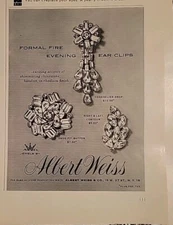 1955 Albert Weiss Rhinestone ear clips earrings jewelry vintage Ad 