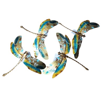 (Lot of 4) 16'' Dragonfly Wall Decor in Golds & Aqua by Eangee Home Design *READ*