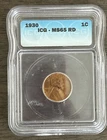 1930 Lincoln Cent 1c, ICG MS-65 RED