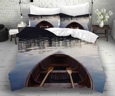 Copripiumino trapuntato 3D barca fiume paesaggio set lenzuola