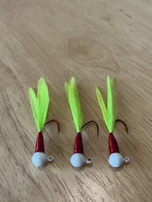 Three hand tied 1/16 crappie jigs 
