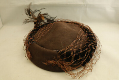 Vintage 1950\'s Brown Velvet Fascinator Hat Vintage 1950s-1960s Light Brown Velvet Hat/fascinator With  main image 3