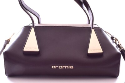 New CROMIA Italian Saffiano Leather Dark Brown/Beige Small Satchel Crossbody Bag