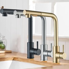 Kitchen Sink Faucet Single Handle Pull Down Sprayer Swivel Stainless Steel Tap