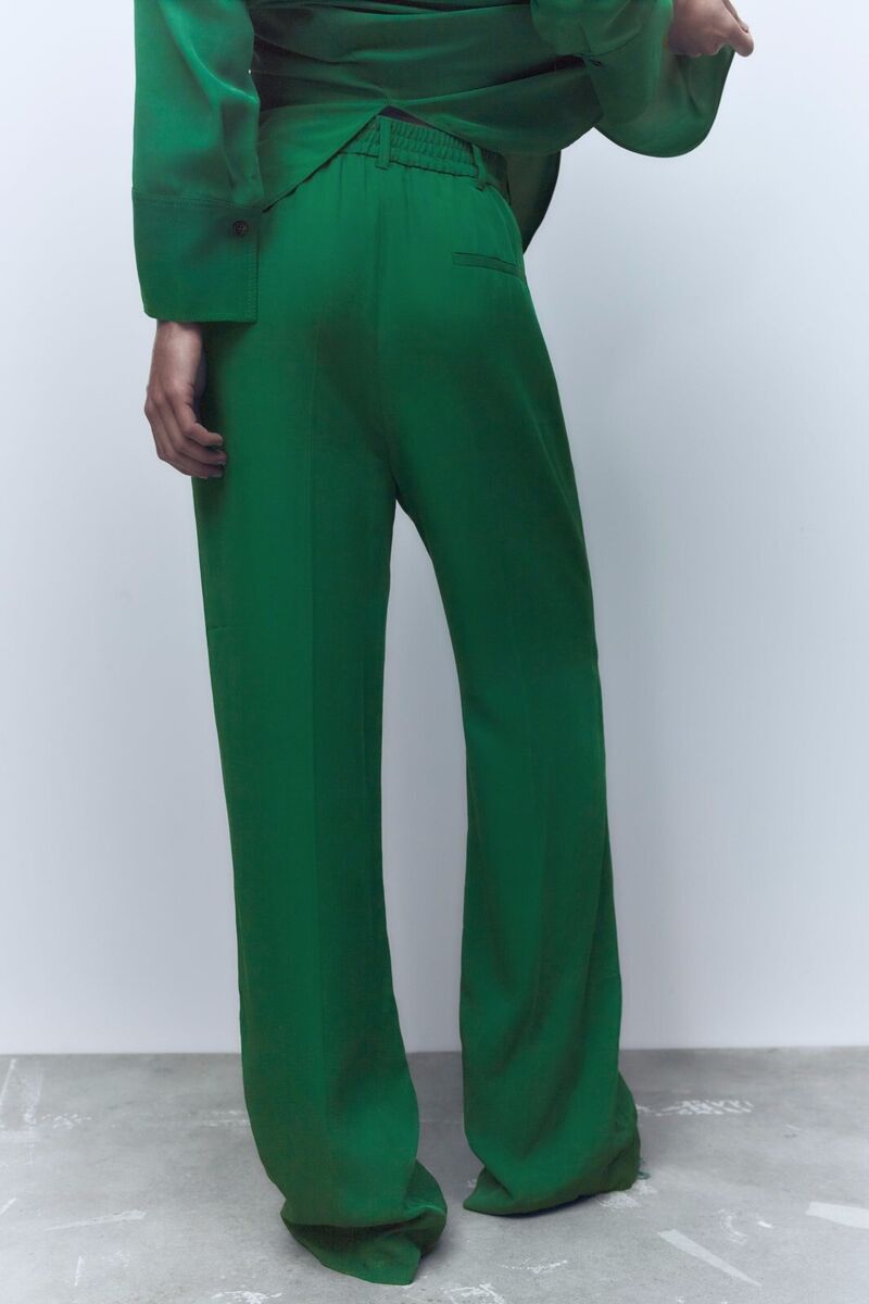 ZARA NEW WOMAN FW 2023 HIGH-WAIST FLOWING WIDE-LEG TROUSERS BOTTLE GREEN  XS-XXL