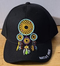INDIAN DREAMCATCHER NATIVE PRIDE FEATHER BASEBALL CAP  BLACK 