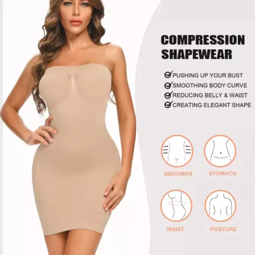 Women's Full Slip Dress Strapless Tummy Firm Control Body Shaper Slim Shapewear - Picture 5 of 33