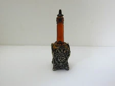 Vintage Dutch Ornate Pierced 833 Silver Maggi Bottle Holder Amber Embossed Glass