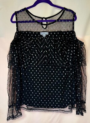 Boutique Brand Black Plus Size 2 LX Sheer Top With Black Liner Vintage Boho